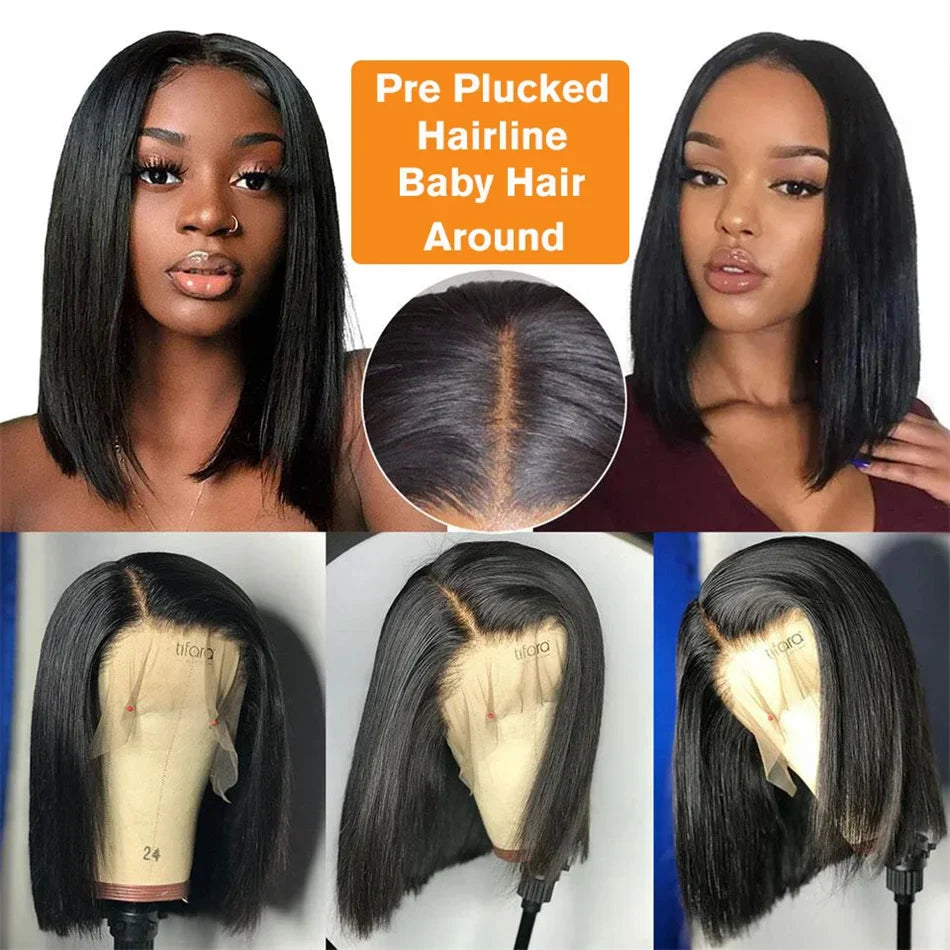 Vietnamese Super Double Drawn Bone Straight 13x4 Frontal Bob Wig with 100% Human Hair Natural Black 210% Density For Black Women