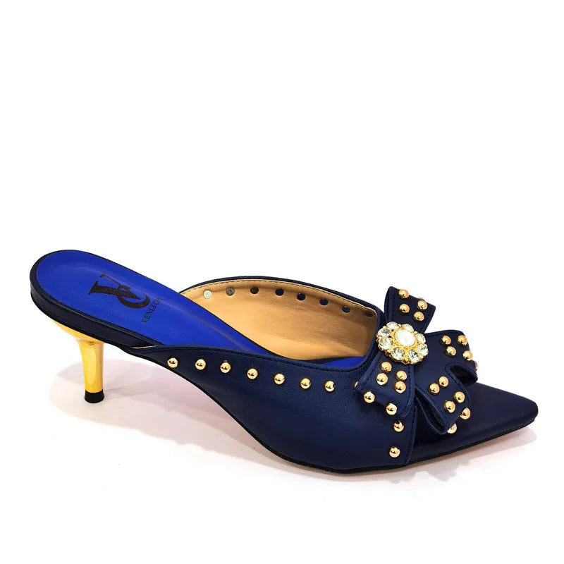 2022 Rivet Style  Women Shoes and Bag to Match in Color matching High Quality Nigerian Design Matching Shoes and Bag