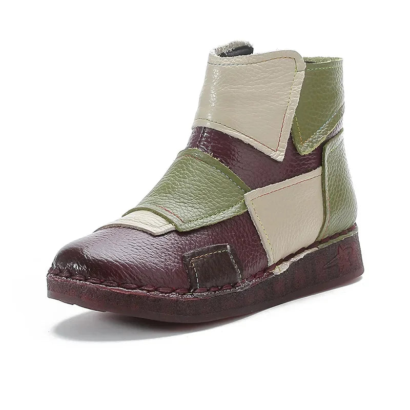 Winter Genuine Leather Flat-soled women shoes Casual shoes women Boots Color Matching Short Boots Warm Comfortable Cotton Shoes