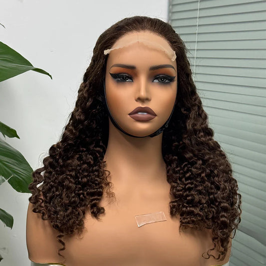5x5 Lace 300% Density Burmese Deep Curly Hair Ombre Double Drawn Human Wig Transparent Lace Front