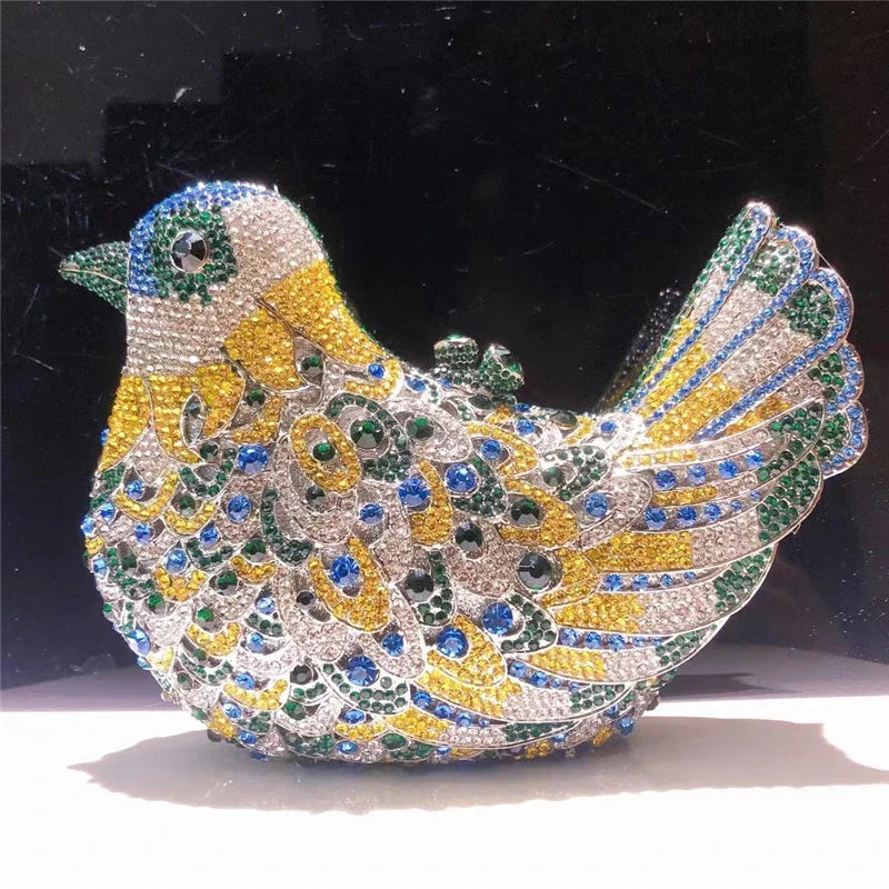 Latest Design Women Wedding Clutches Bags Purse for Bride Colorful Diamonds Purse Handbag Animal Bird Handmade Bridal Purses
