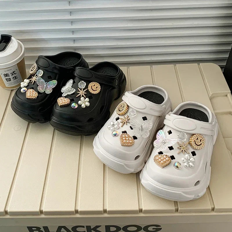 Children's Slippers for Home Black White Versatile Girls Summer EVA Outdoor Beach Slippers Fashion Elegant Kids Princess Shoes