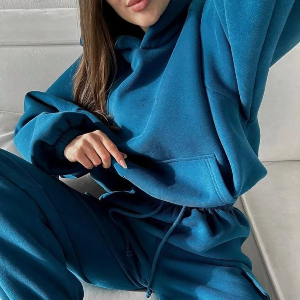 Hoodies Suit Winter Autumn Solid Casual Tracksuit Women Fleece 2 Pieces Set Sports Sweatshirts Pullover Jogger Sweatpants Outfit