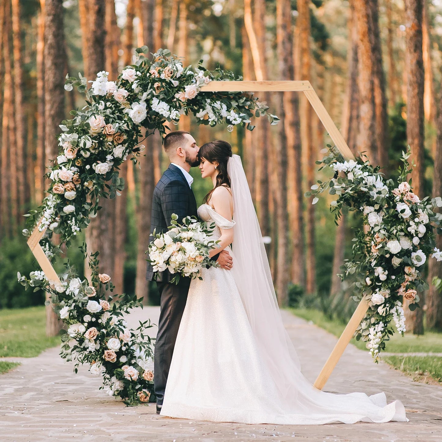 Heavy Duty Wedding Party Arch Door Background Wooden Hexagon Flower Arbor Stand Ceremony Archway Decor
