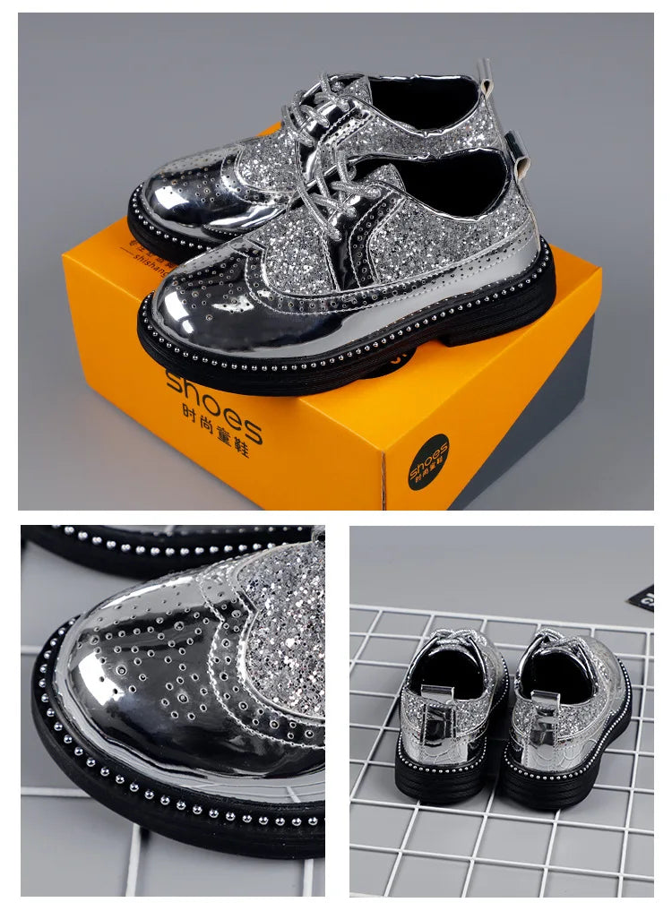 Boys Hollow Out silver Shoes Leather for Kids Party Wedding Dance Shoe Dress Toddler Fashion Children Shoes Flat Golden Autumn