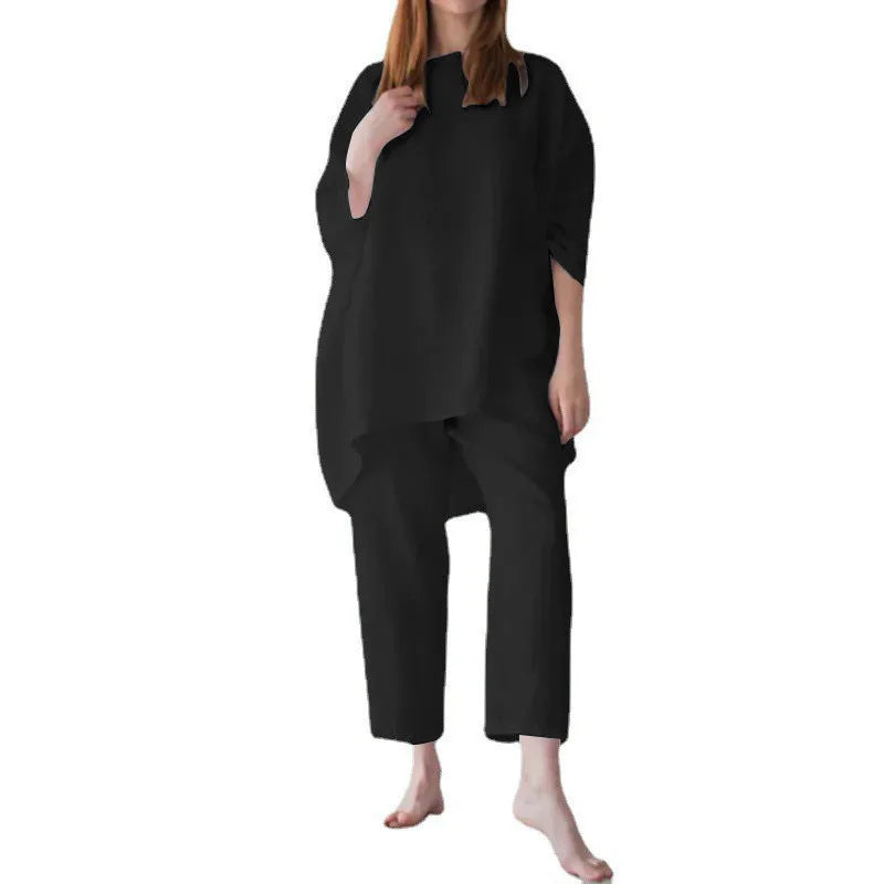 Fashion Short Sleeve Blouse Wide Leg Trousers Suits Vintage Summer Pant Sets Two Piece Sets Womens Loose Tracksuit Outifits 2025