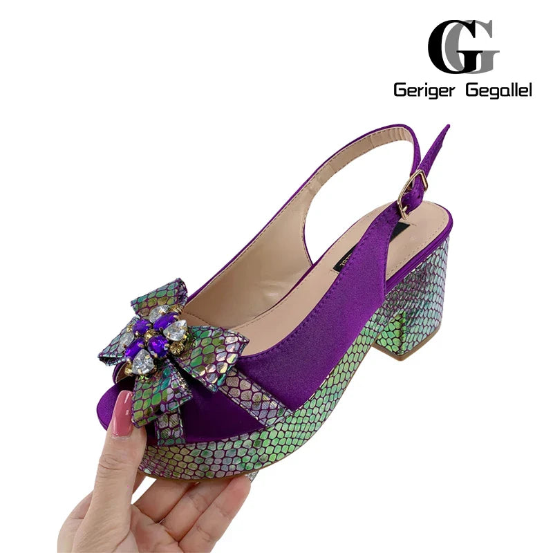 Summer Italian Latest Design Ladies Luxury Rhinestone High Heel Shoes and Bag Set To Go To Wedding Christmas Party Wear