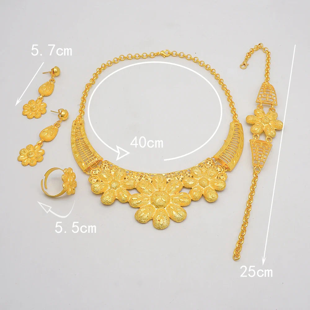 Indian Dubai Gold Color Jewelry Sets For Women Earring & Necklace Nigeria Moroccan Bridal Wedding Party Gifts
