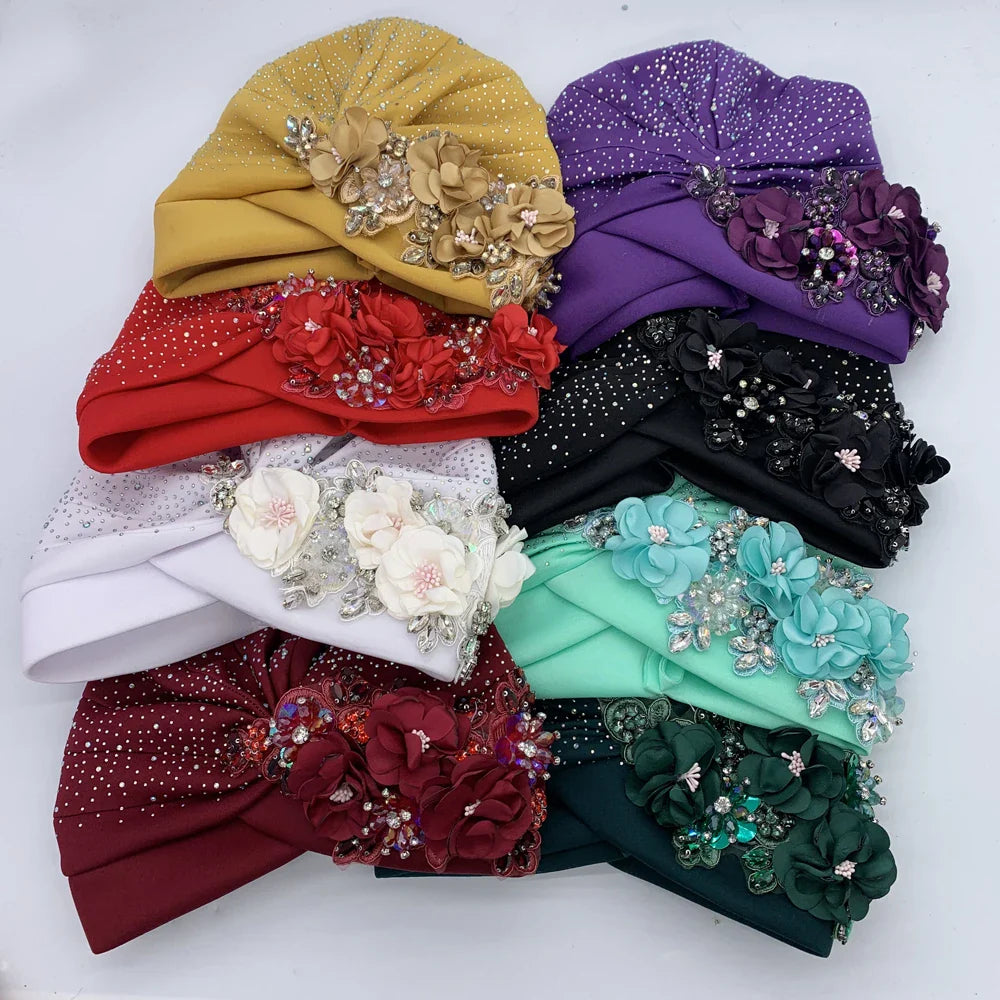 Elegant African Turban Cap with Shiny Rhinestone Ready to Wear Nigeria Auto Gele Headtie Party Women's Head Wrap Bonnet Turbante