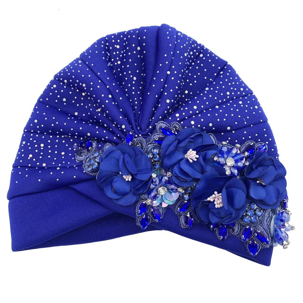 Elegant African Turban Cap with Shiny Rhinestone Ready to Wear Nigeria Auto Gele Headtie Party Women's Head Wrap Bonnet Turbante