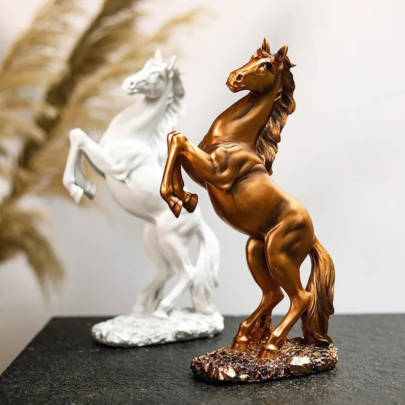 Resin Statue Golden White Black Horse