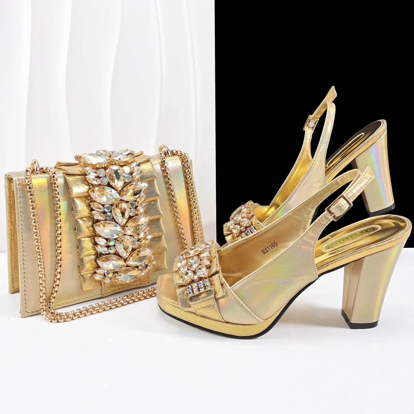 doershow new come Matching Women Shoe and Bag Set Decorated GOLD Nigerian Shoes and Bag Set Italy Shoes and Bag set HFG1-1