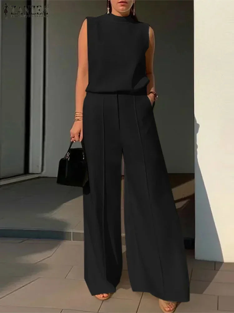 Elegant Chic Women's 2 Pieces Sets ZANZEA Woman 2025 Tracksuits Fashion 2pcs Outfits Suits Tank Tops and Wide Leg Pants Sets