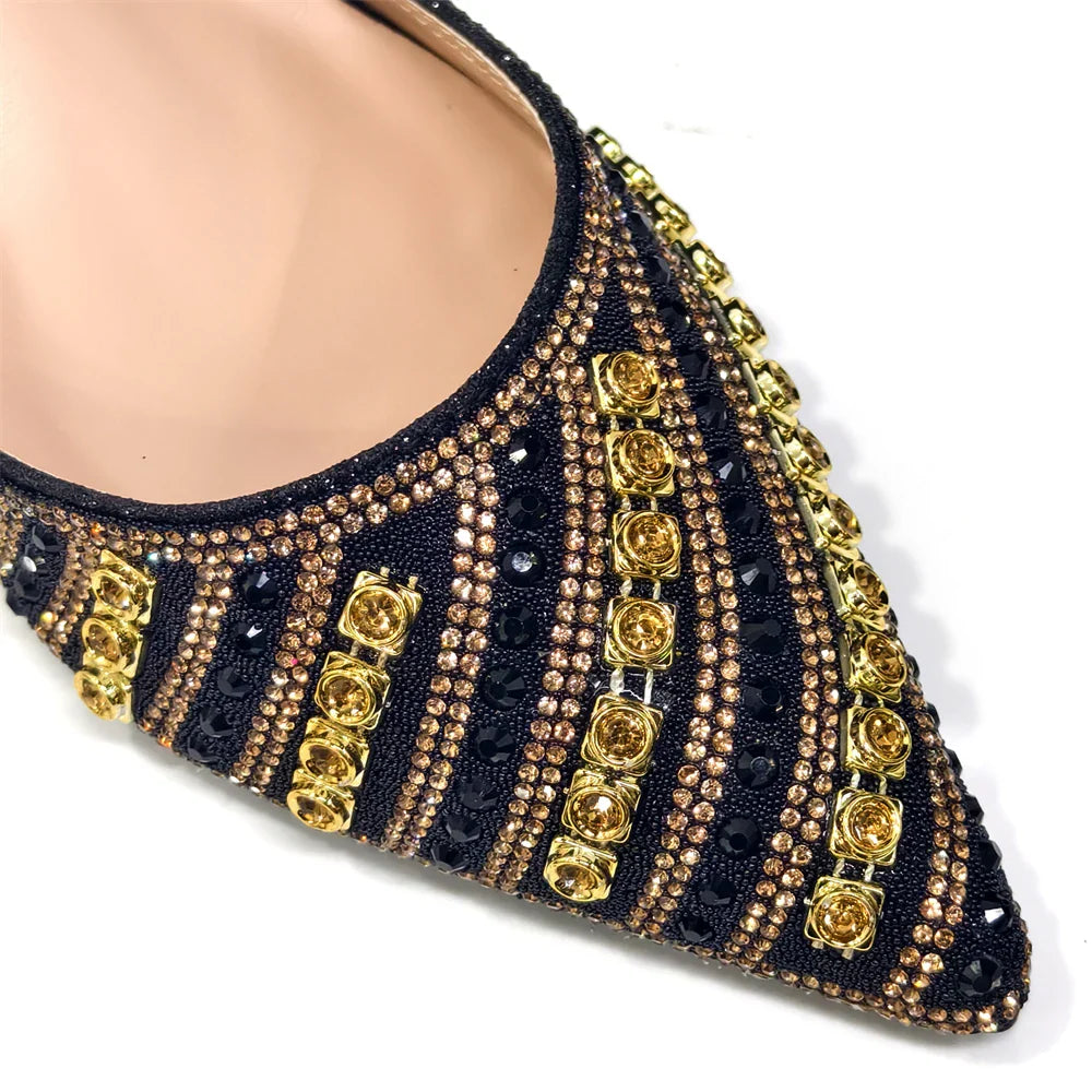 Women's Elegant Heels Rhinestone Handbag Set Italian Design for Weddings