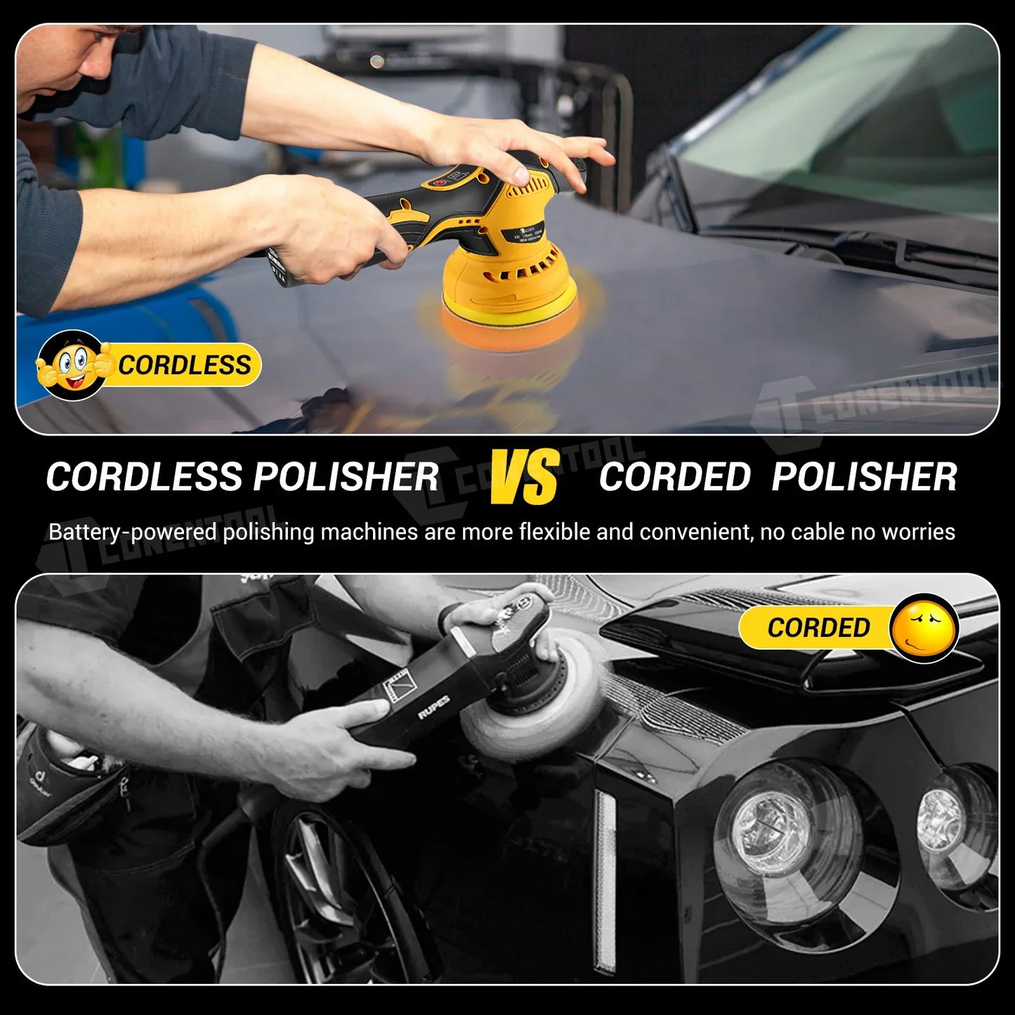 Conentool Cordless 12V Car Polisher Dual Action Wireless Car Polishing Machine Electric Polish Machines Adjustment Power Tools
