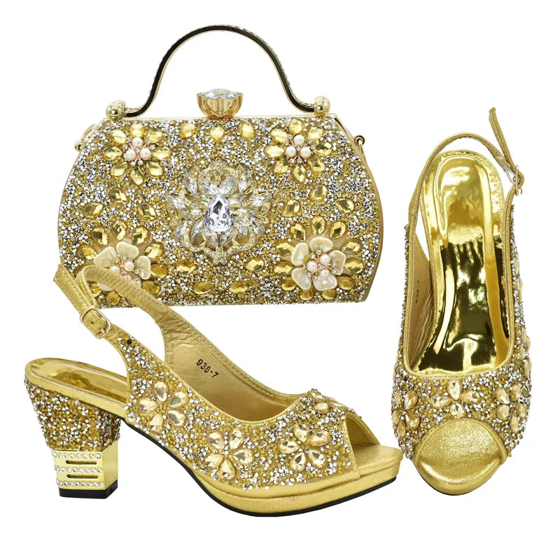 Italian Shoes and Bags Matching Set with Rhinestone Plus Size Shoes Luxury Italian Shoe and Bag Set 2025 Wedding Shoes Bride