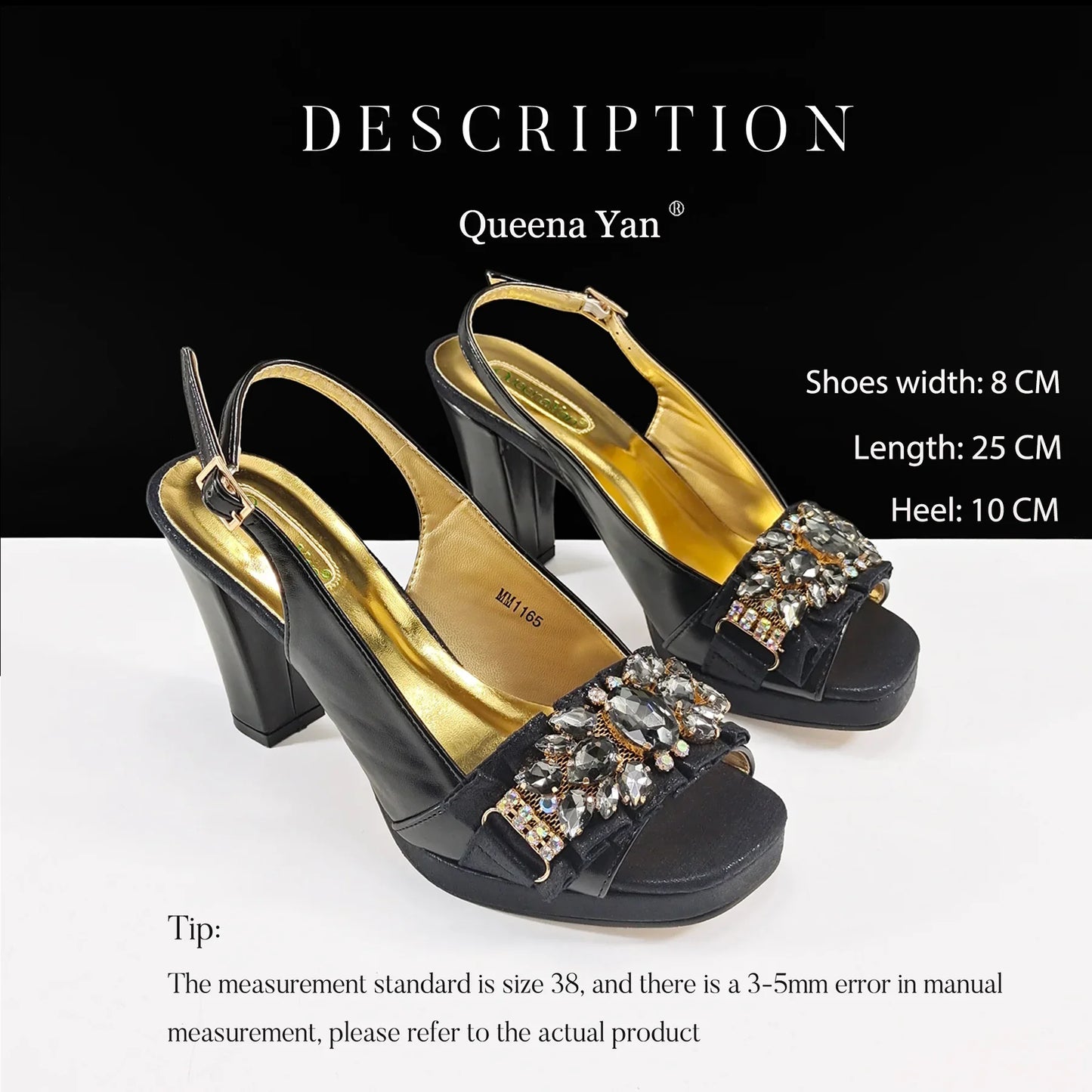 Queena Yan Spot goods INS Gold Color Elegant Women Heels Shoes and Bag Set Decoration Rhinestones Women High Heels Shoes