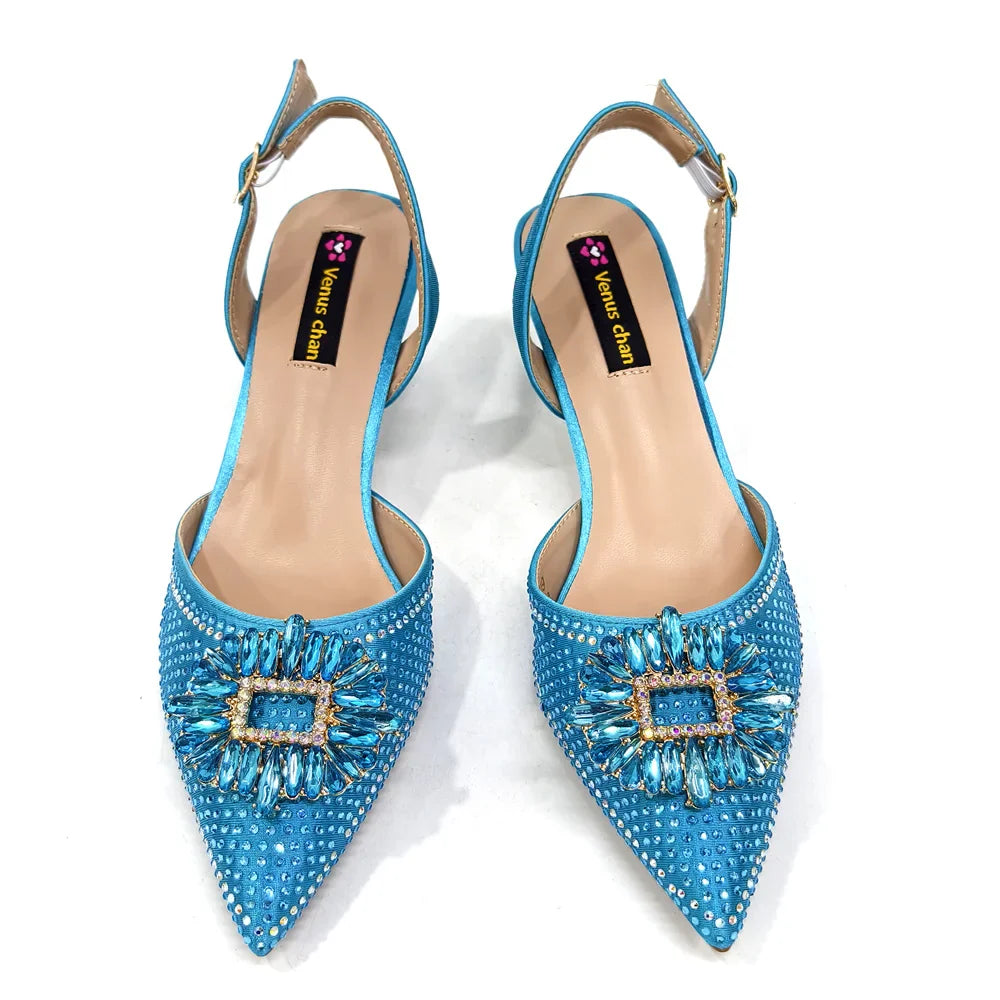 2025 Elegantly Sky Blue Women's Shoe and Bag Set for Parties and Weddings - Luxurious Heeled Pumps and Handbag for Nigeria