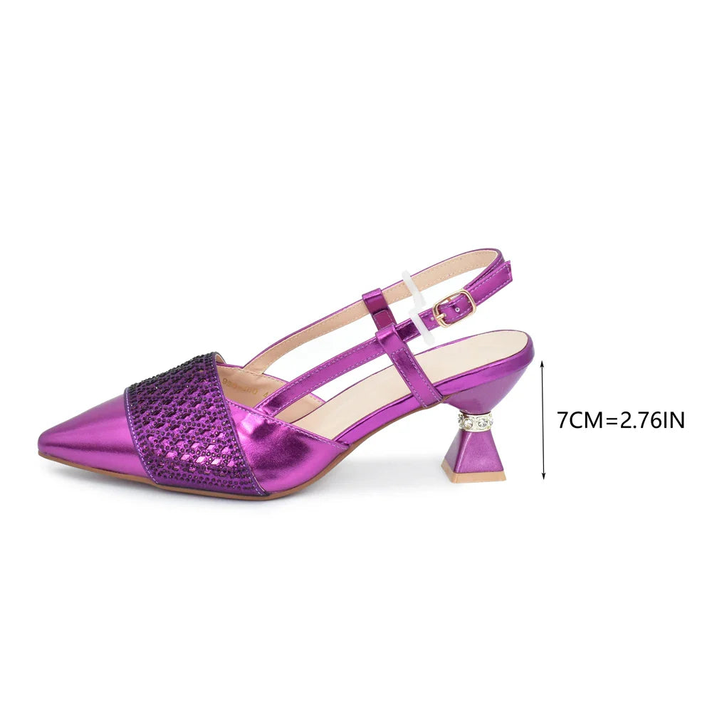 Matching Italian Shoe and Bag Decorated with Rhinestone for Women