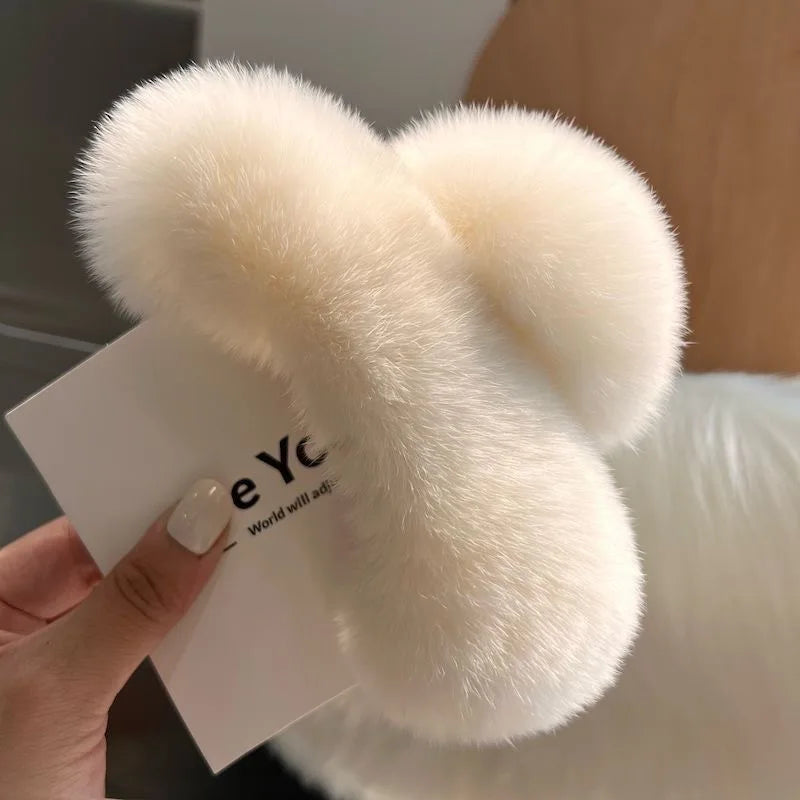 Winter Oversized Faux Fur Big Crab Hair Clip Cute Plush Ponytail For Women