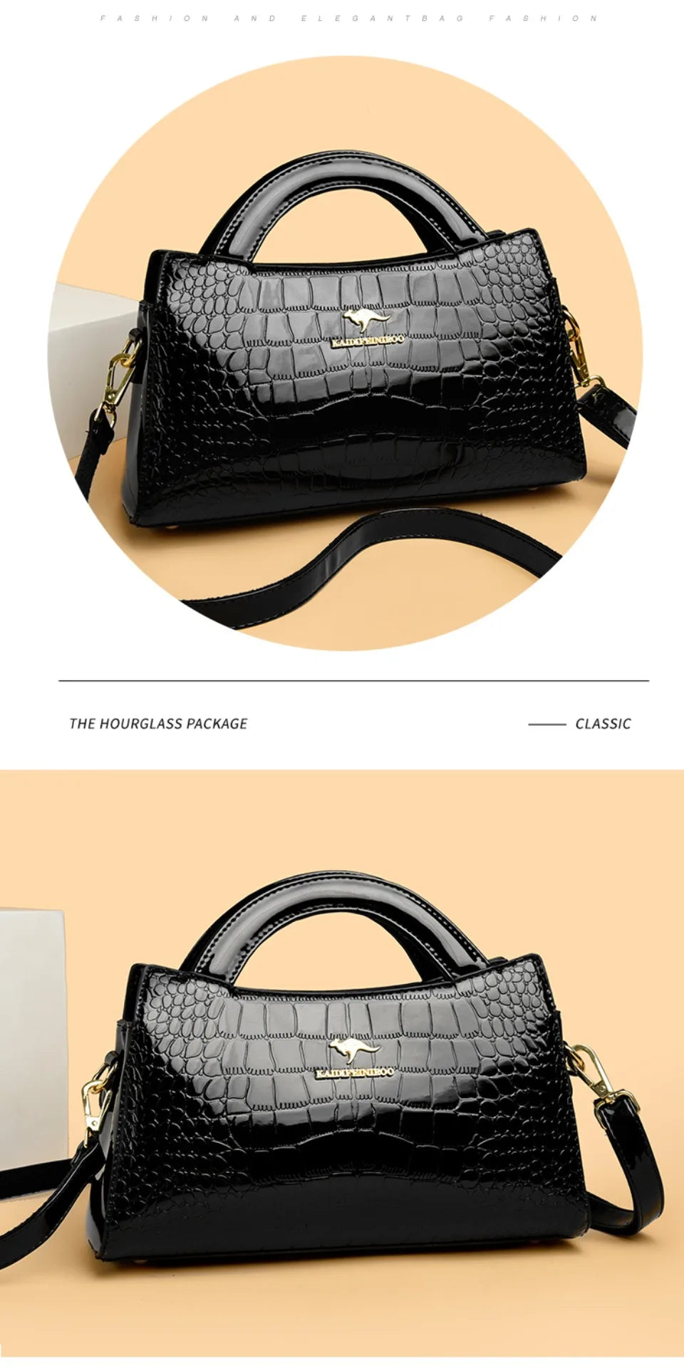 Kangaroo Brand Alligator Pu Leather Shoulder Bag Clutch Hand Bags
