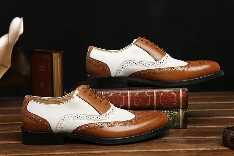 Men's Leather Shoes New Brogue Carved Large Size Shoes for Men Color Matching Quality Business Drive Men's Dress Leather Shoes