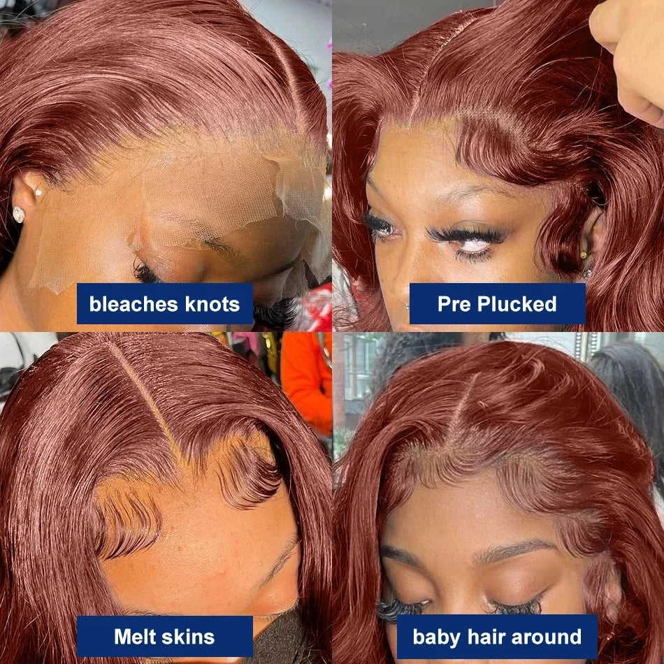 HD 13x4 Reddish Brown Lace Front Wig Colored Glueless Human Hair Wigs Brazilian Body Wave Red Brown Lace Frontal Human Hair Wigs