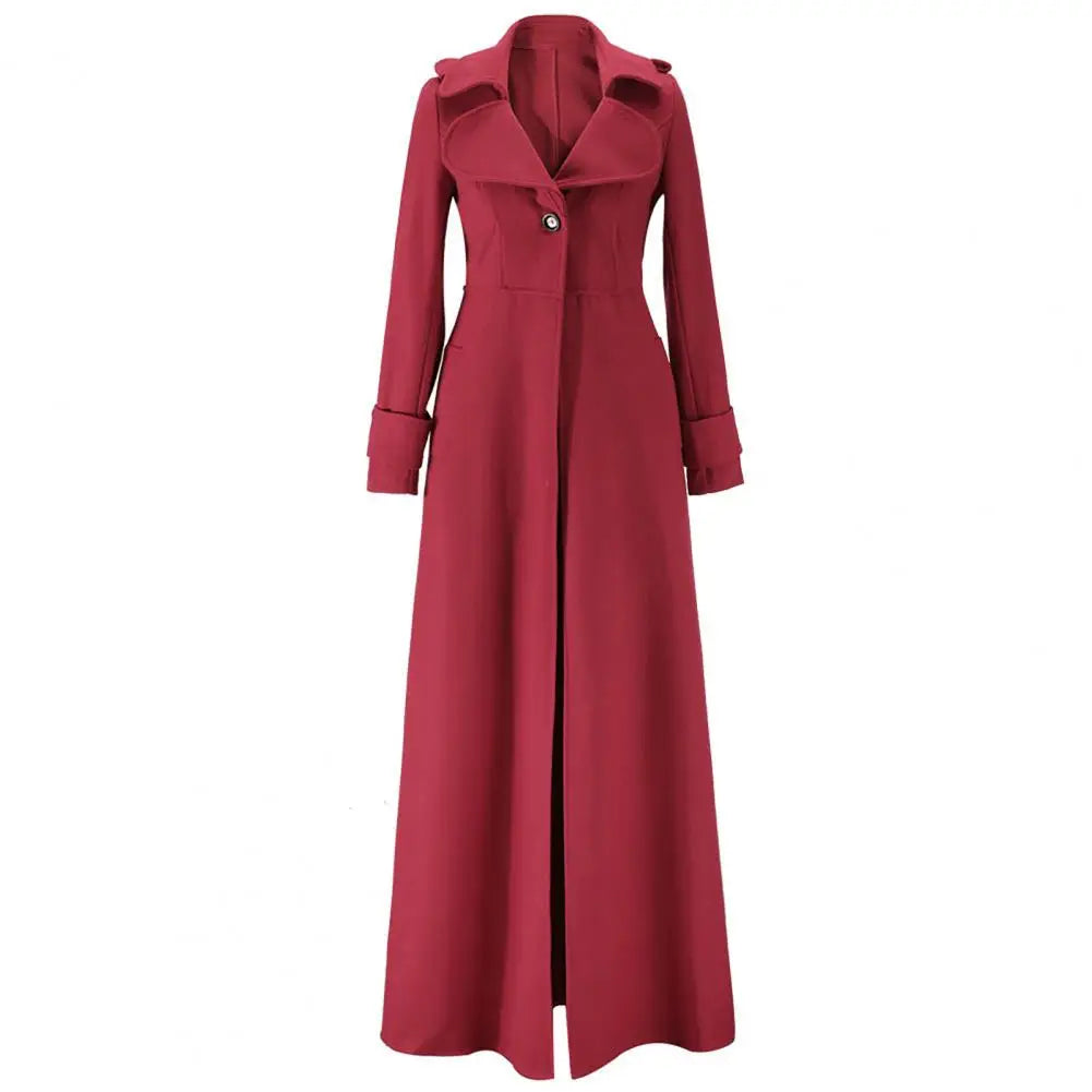 Long Women's Woolen Autumn Winter Single Breasted Trench Coat