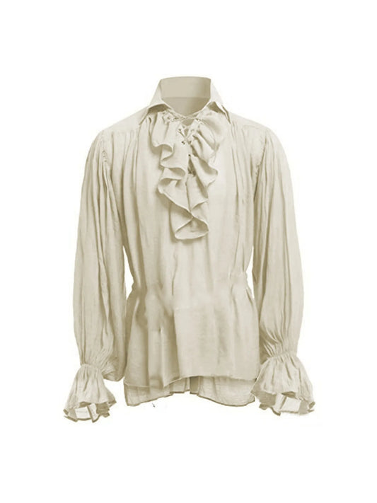 Men’s Ruffled Pirate Shirt – Gothic Renaissance Lace-Up Poet Blouse for Cosplay & Festivals