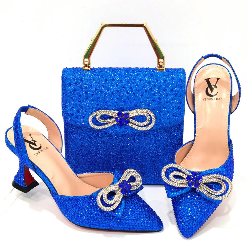 Women's High Heel Pointed Toe Sandals Party And Wedding Shoes and Bags Set