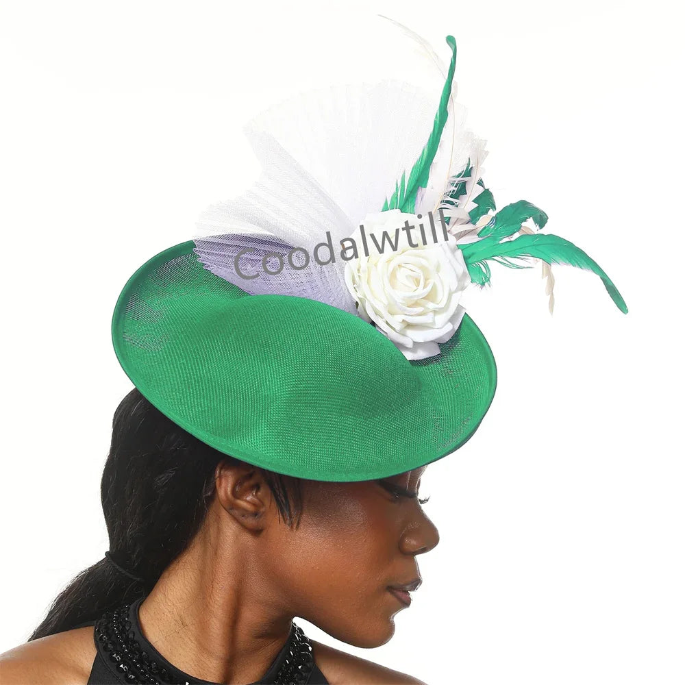 New Fashion Flower Fascinator Wedding Headpiece Women Party Dinner Pillbox Cap With Flower Hair Accessories Ladies Feather Cap
