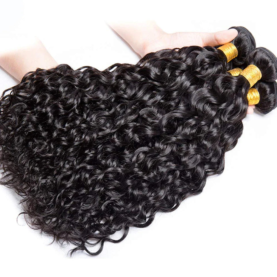 Water Wave Human Hair Bundles Curly Deep Wave 3 Bundles  Brazilian Natural Black Human Hair Remy Hair 100% Human Hair Natural