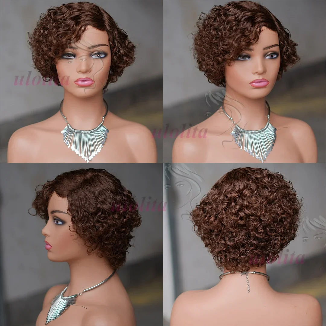 Ombre Blonde T1B27Pixie Cut Short Curly Bob Side Part Non Lace Front 100% Brazilian Human Hair Wigs