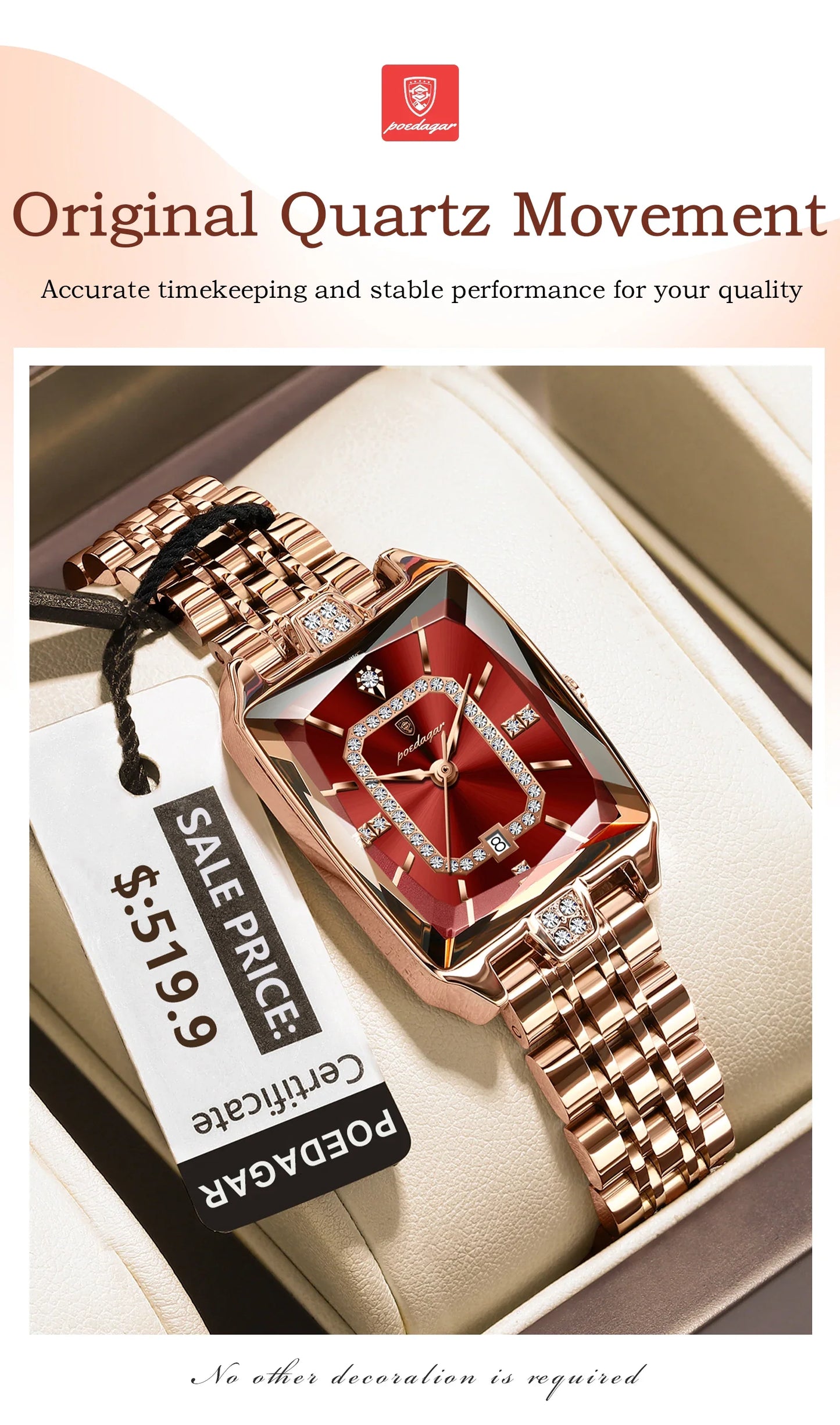 POEDAGAR Luxury Elegant Watch For Woman Date Waterproof Rectangle Ladies Watch Stainless Steel Quartz Women Watches Female Reloj
