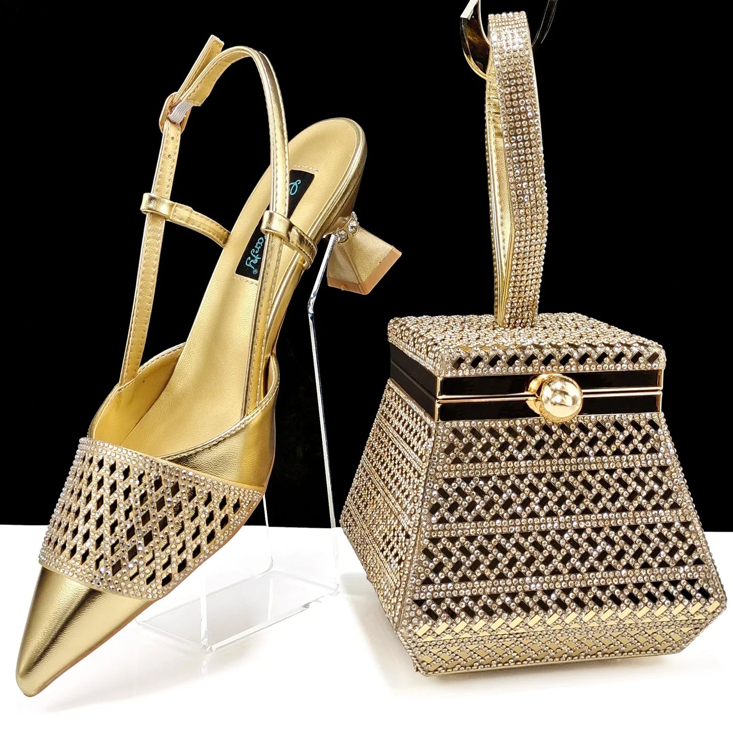 Fashionable Women's Rhinestone-encrusted Party Shoes And Special bag