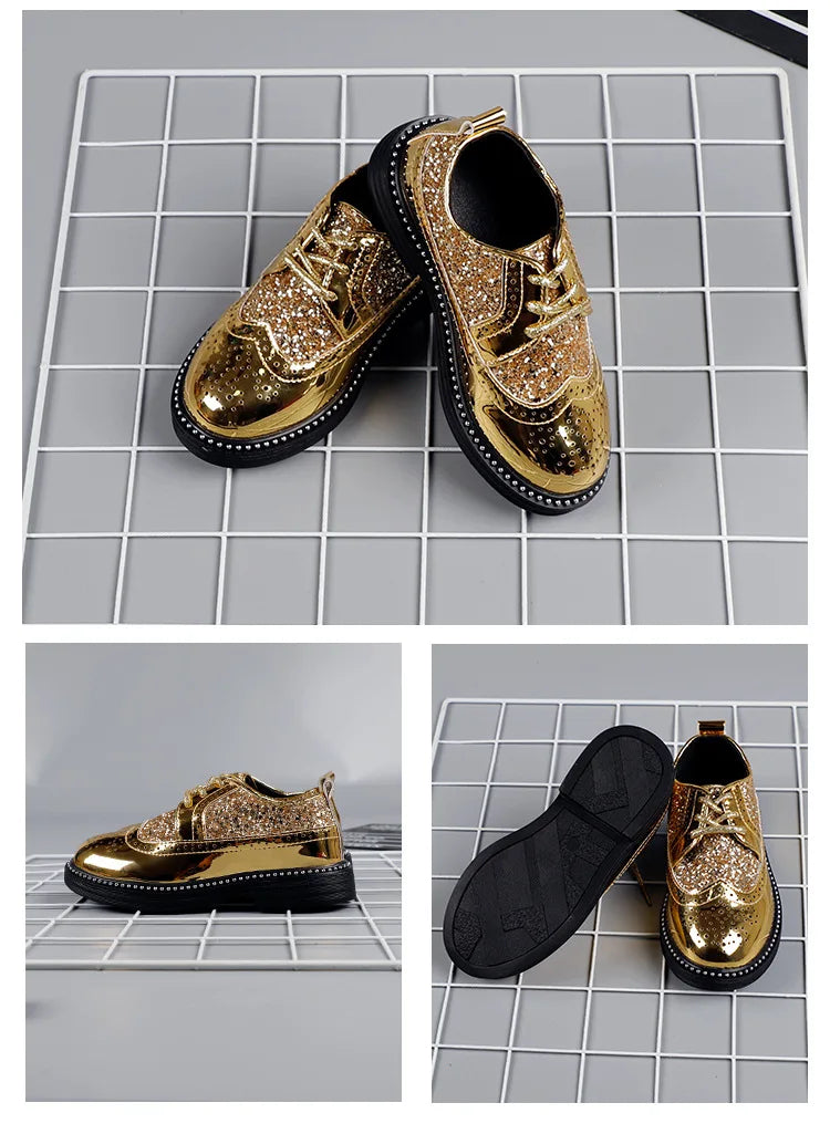 Boys Hollow Out silver Shoes Leather for Kids Party Wedding Dance Shoe Dress Toddler Fashion Children Shoes Flat Golden Autumn