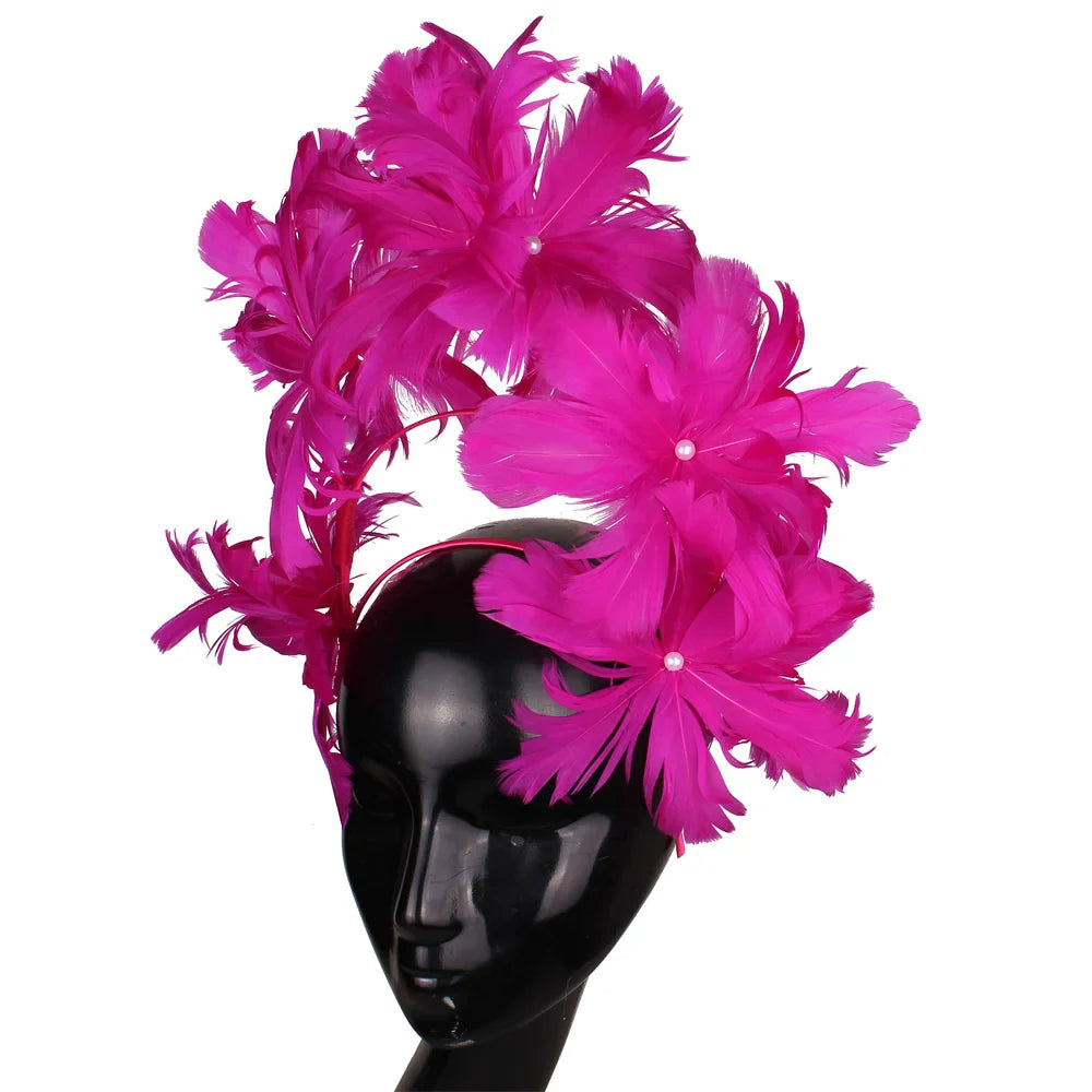 Elegant Women Wedding Hair Fascinator Accessories Headband Bridal Party Show Headwear Fancy Blue Feather Flower Hair Accessories