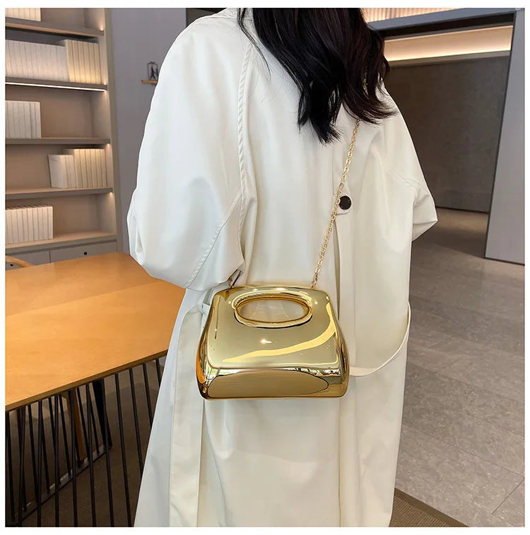 Golden Acrylic Women Hobo Bags Luxury Designer Clear Beach Handbags Dinner Party Wedding Round Top Handle Evening Clutch Purse