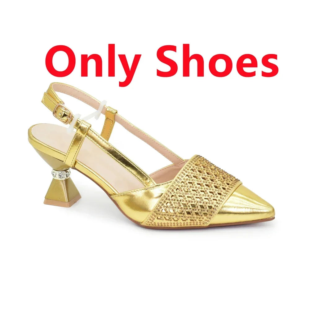 Women's Italian Shoes and Matching Bags Sets Decorated with Rhinestone Fashion