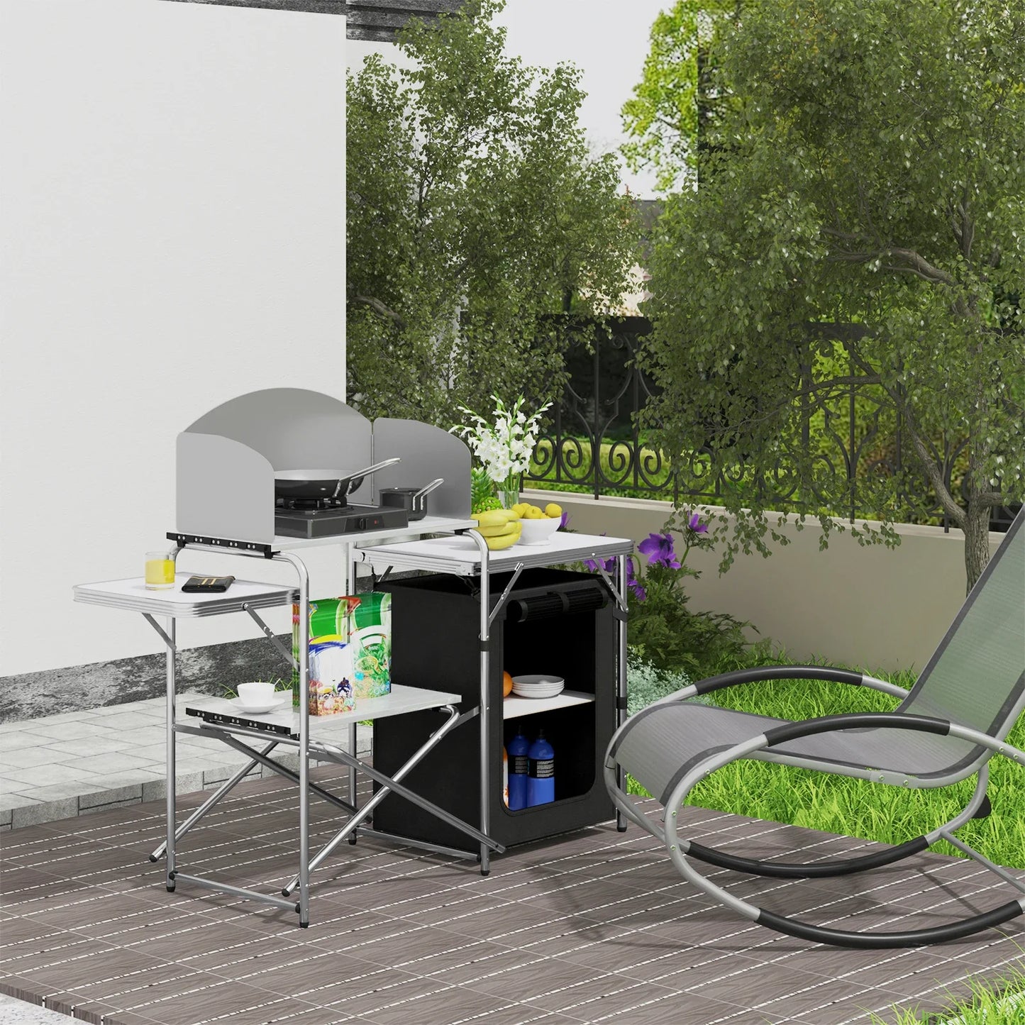 WOLTU Aluminium Foldable Camping Cabinet Travel Kitchen Cooking Storage Rack BBQ Table with Carry Bag for Outdoor  Garden Picnic