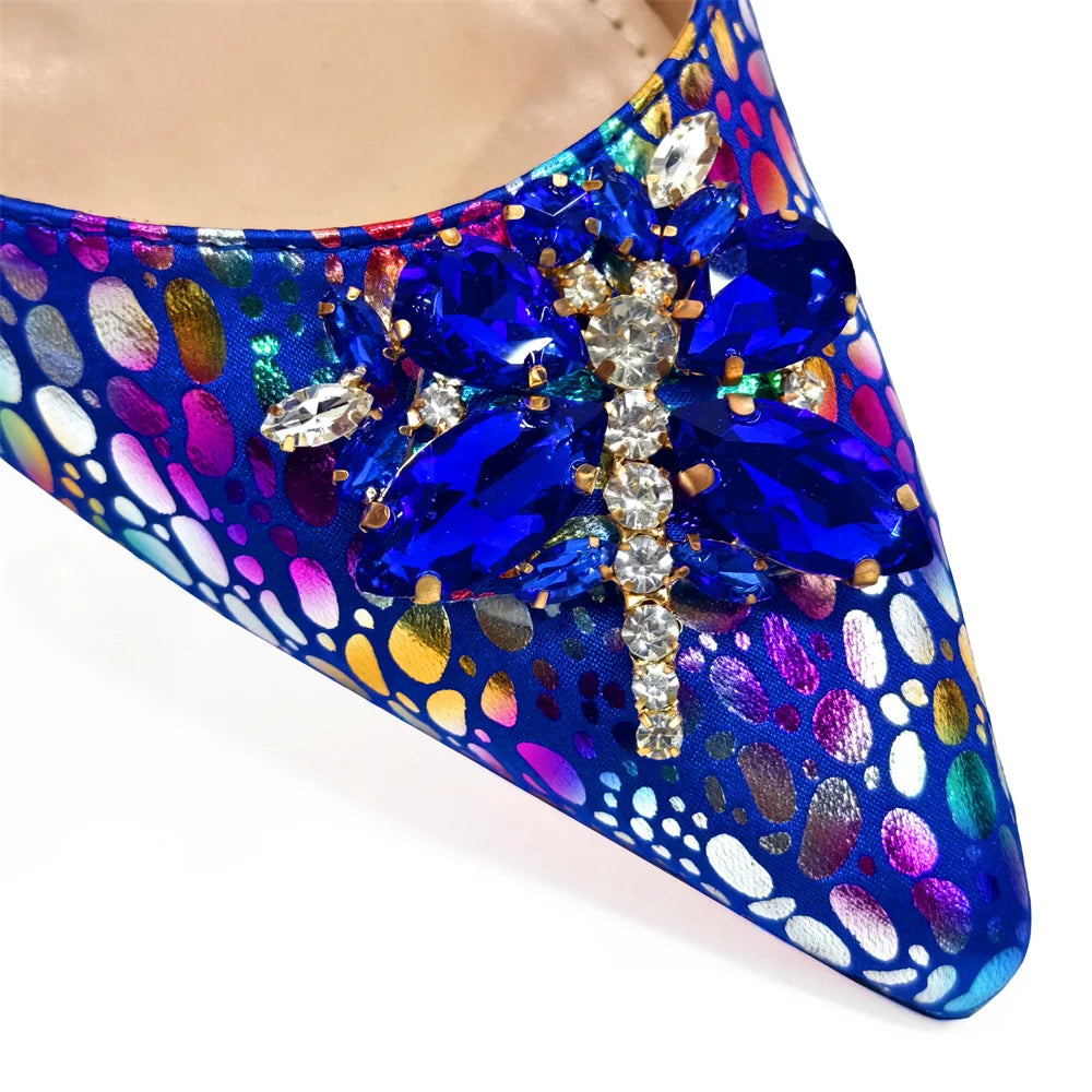 2024 Champagne Color Thin Heels Pointed Toe Crystal Design Ladies Shoes Matching Bag Set For Women Weeding Party Pump