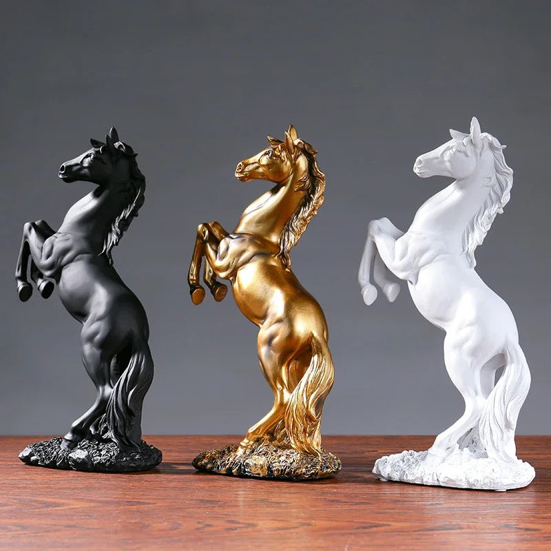 Gold, White, Black Resin Horse Statue