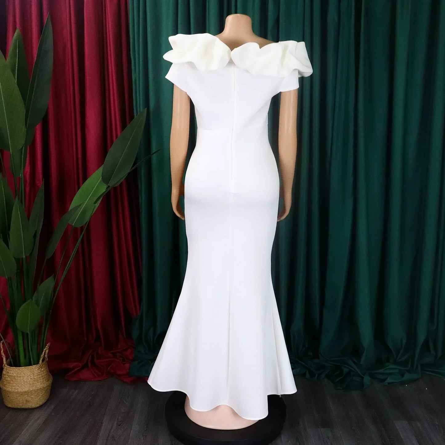 Elegant Long Dresses for Women Off Shoulder Short Sleeve Mermaid Floor Length