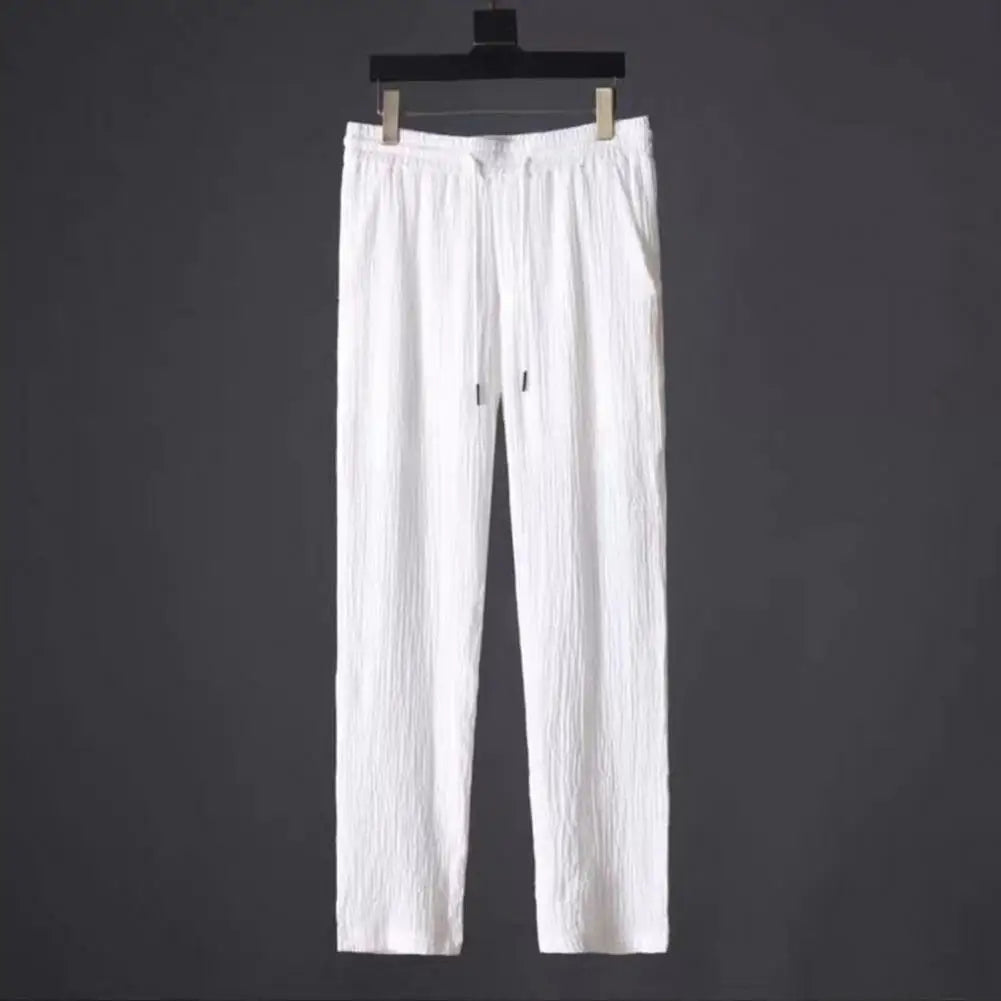 2Pcs/Set Summer Men's Suit Elastic Waistband Pleated Casual Outfit Men Business Short Sleeve Shirts Long Pants Set Male Clothing