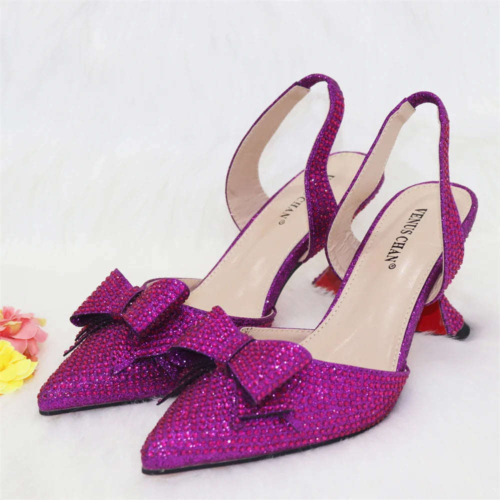 Women's Elegant Embellished Shoes and Bag Set Pointed Toe Pumps for Wedding Party