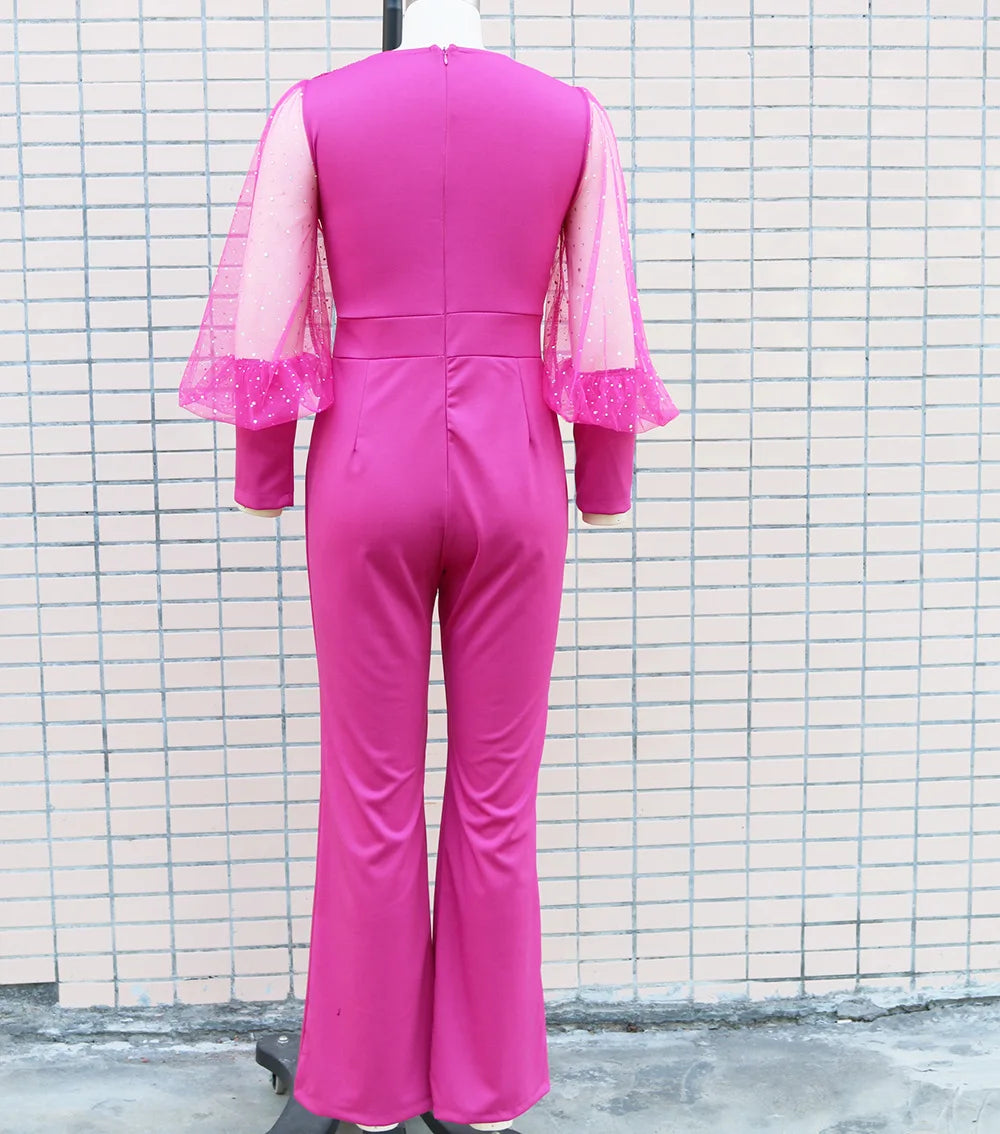 Ladies Elegant Office Jumpsuit Romper For Women 2023 High Waist Wedding Overalls Sequins Bodycon Long Sleeve Party Jumpsuit Club