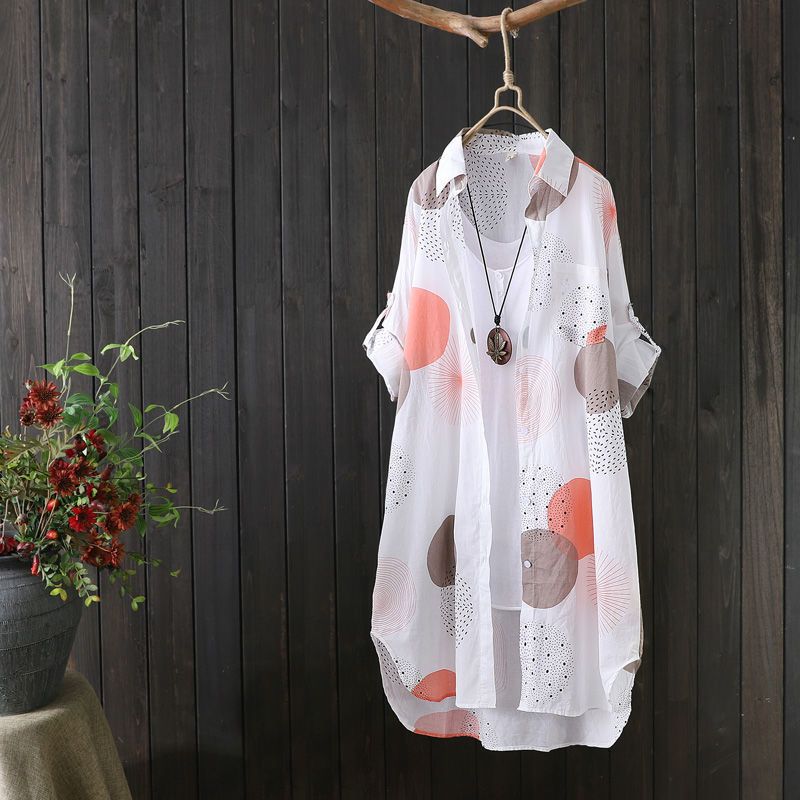 Temperament Casual Woman Shirt Fashion Loose Blouse Woman Elegant Long Sleeve Blouse Holiday Weekend Sun Protection Shirt