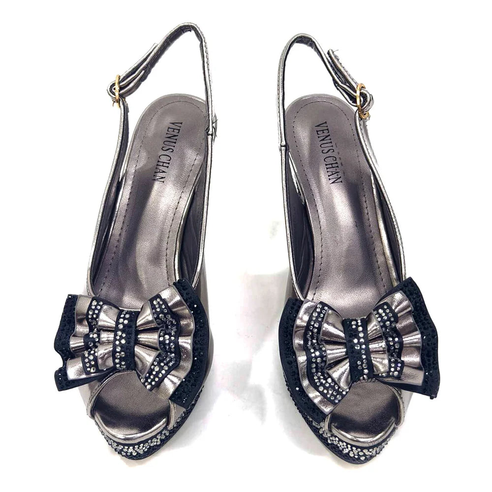 Venus Chan Open Toe Women Heels for 2024 Elegant Party Green Color Diamond Pumps Italian Shoes and Bags Matching Set