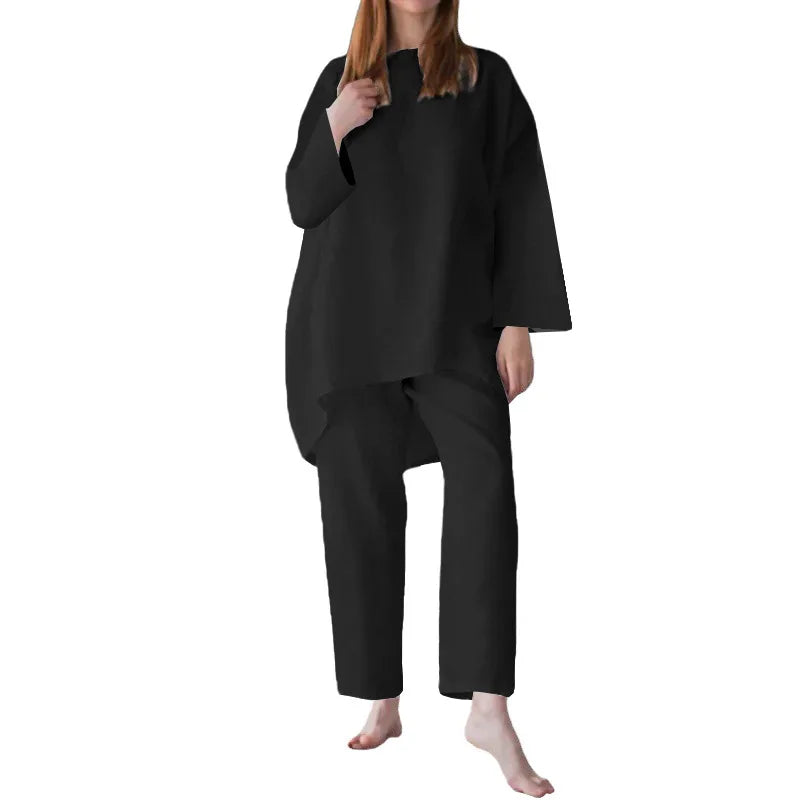 Fashion Short Sleeve Blouse Wide Leg Trousers Suits Vintage Summer Pant Sets Two Piece Sets Womens Loose Tracksuit Outifits 2025