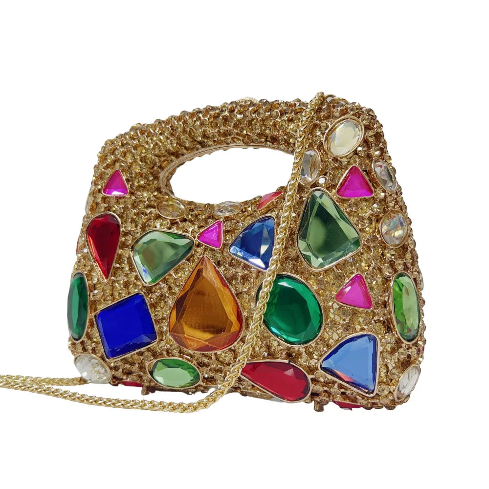 Women's Gold Crystal Clutch Purse